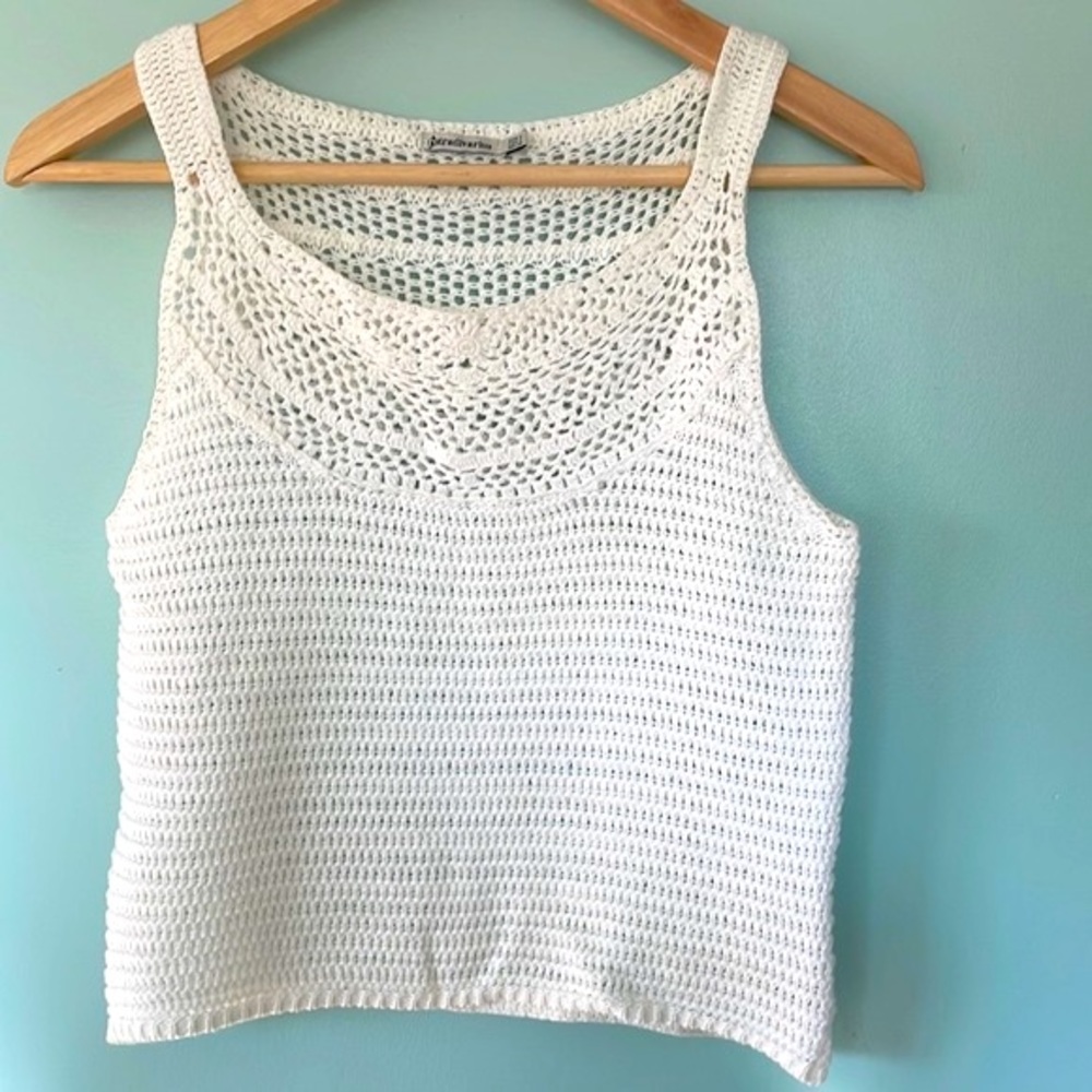 ASOS Stradivarius white open knit crochet crop top, size large